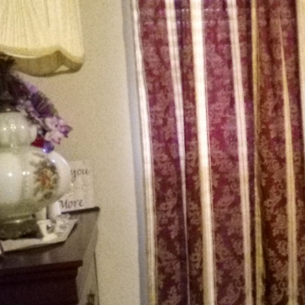 4 Unlined Drapery panels 54 X 80 Ech covers 2 full windows Beige & Burgundy LN - Picture 5 of 10